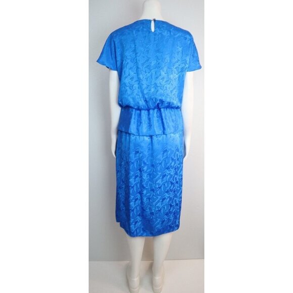 VINTAGE WOMEN'S BLUE FLORAL TEXTURED BLOUSON DRESS - STUART ALAN - SIZE M - Picture 7 of 9